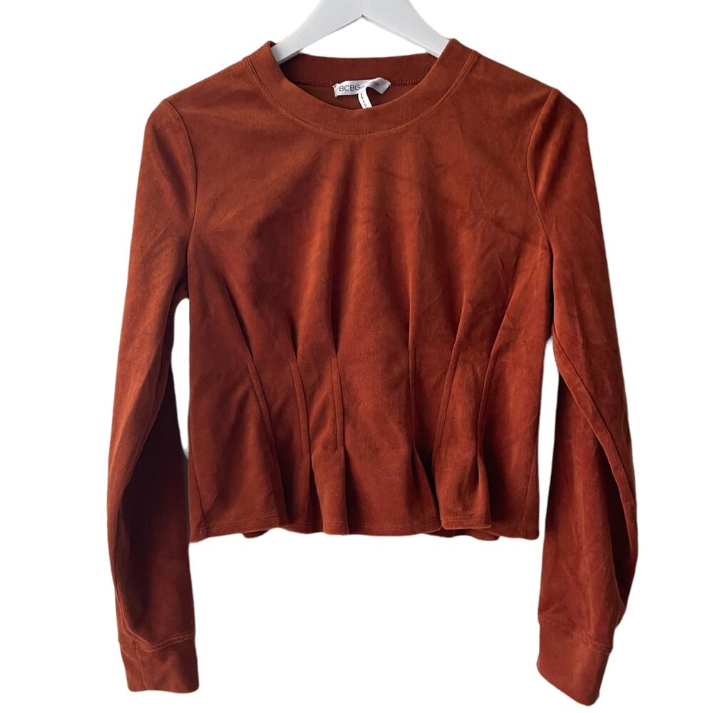 BCBGeneration Burnt Orange Brown Faux Suede Crew Neck Corset Style Top - Size S
